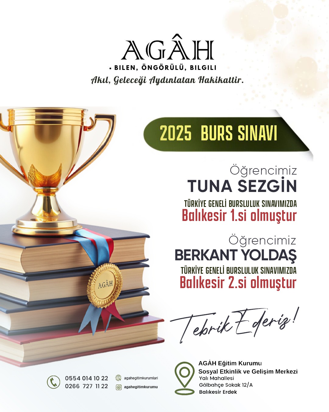 2025 Bursluluk Sınavı — Tuna Sezgin Balıkesir 1.si, Berkant Yoldaş Balıkesir 2.si